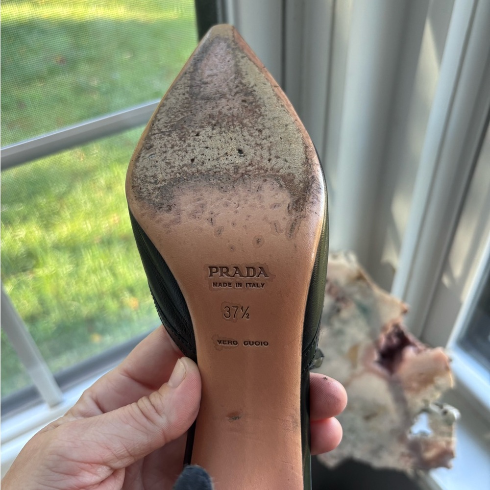 Prada Black Floral Accent Heels - Picture 6 of 8